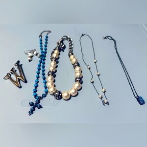 4-Necklaces, earrings and a W pin